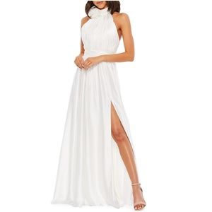 MAC DUGGAL Rosette Halter High Slit Gown